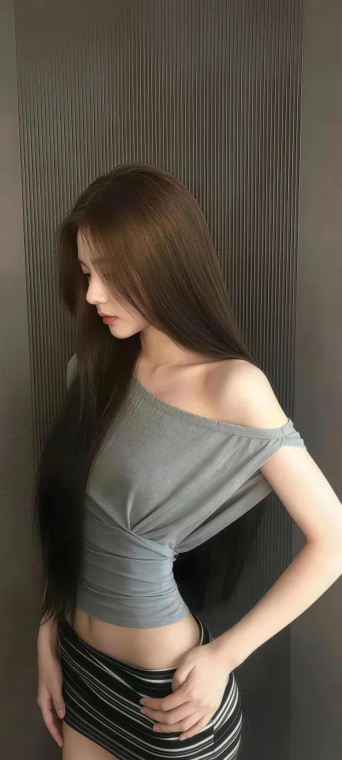 气质美女手机壁纸｜室内居家背景图片 - 露肩穿搭好身材「哲风壁纸」