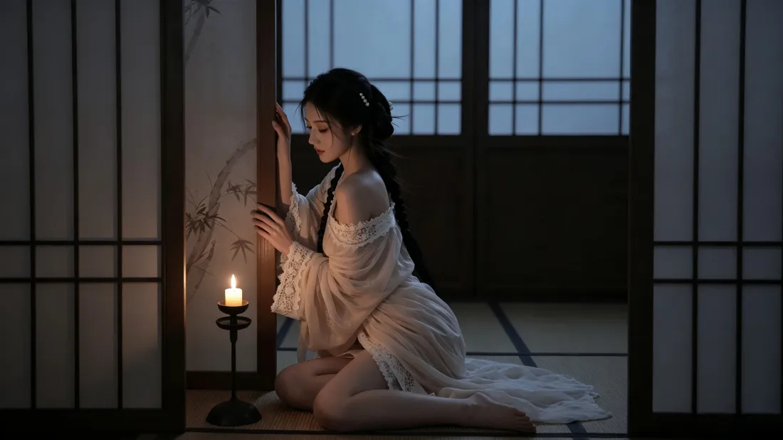 3k古风白衣女子壁纸｜烛火格窗背景图片 - 静谧氛围感「哲风壁纸」