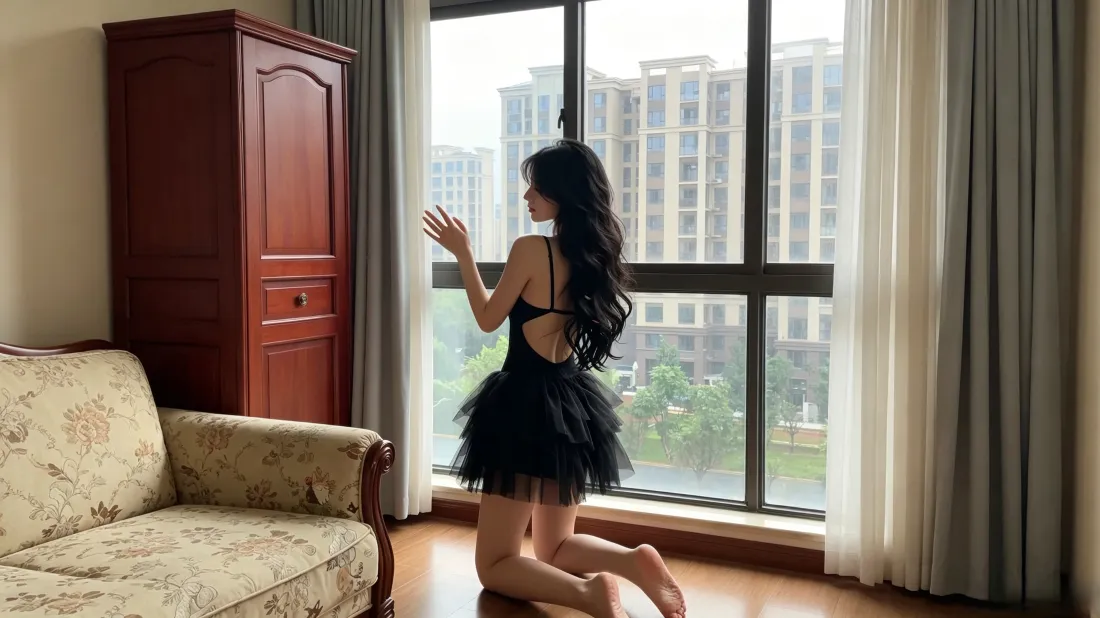3k黑裙美女壁纸｜居家窗边背景图片 - 氛围感穿搭「哲风壁纸」