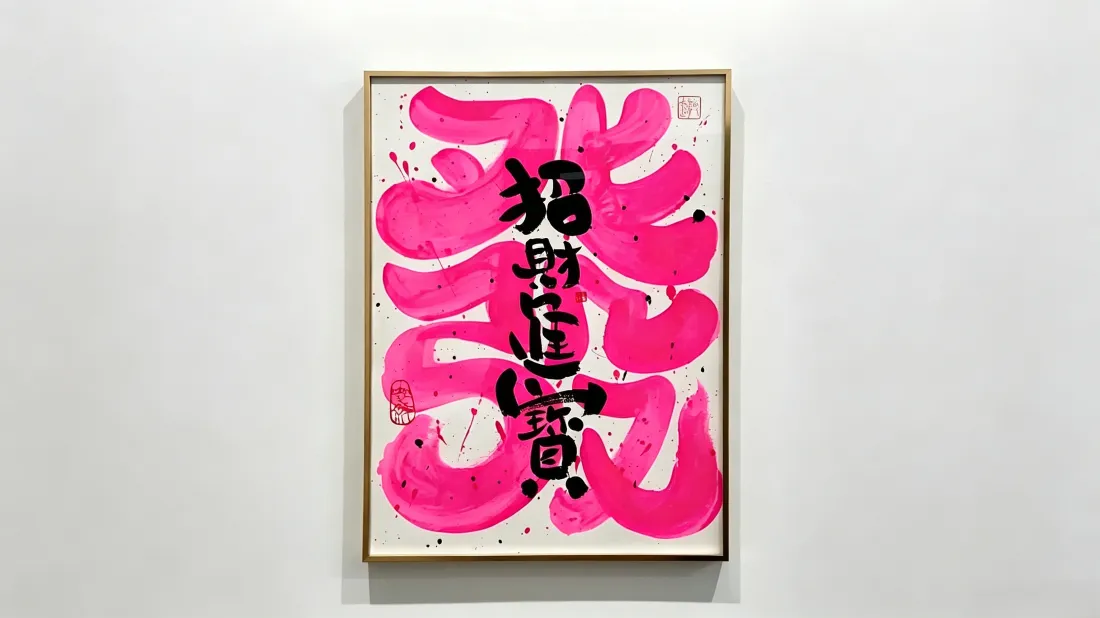 3k招财进宝书法｜装饰挂画背景图片 - 粉色创意国潮「哲风壁纸」