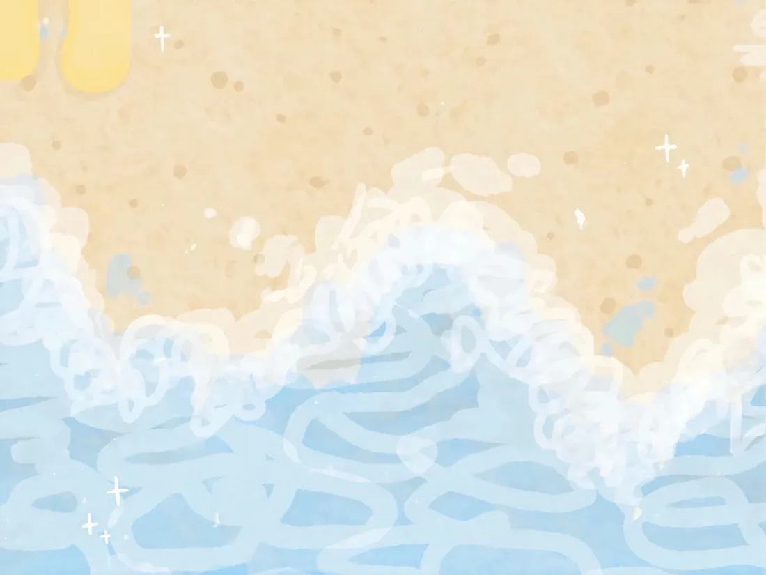 3k海浪沙滩壁纸｜清新治愈背景图片 - 简约插画「哲风壁纸」