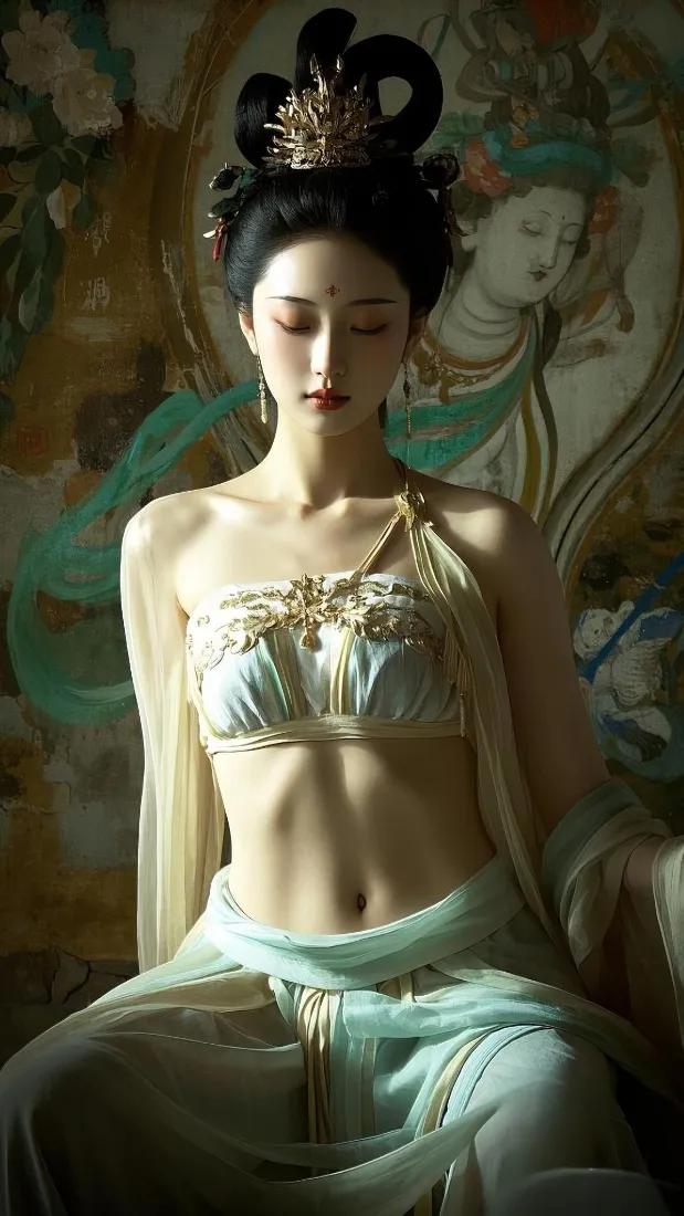敦煌飞天｜古风神女背景图片 - 壁画青纱造型「哲风壁纸」