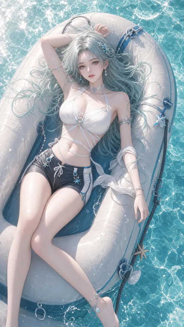 二次元泳装美女｜夏日泳池背景图片 - 浮圈度假「哲风壁纸」