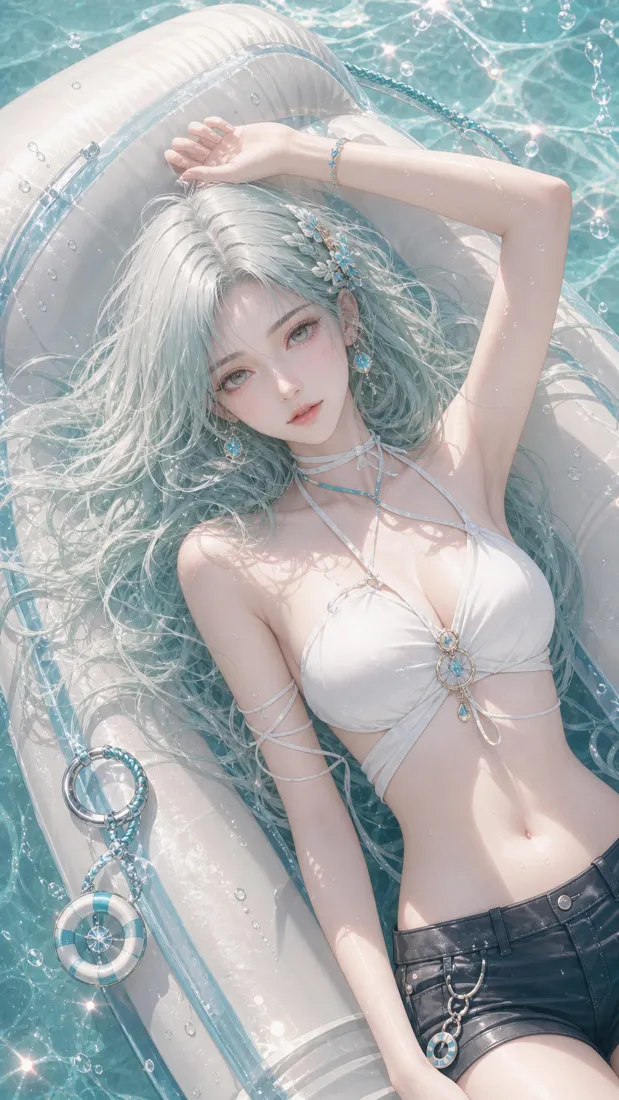 泳装动漫少女｜泳池浮圈背景图片 - 夏日清凉二次元「哲风壁纸」