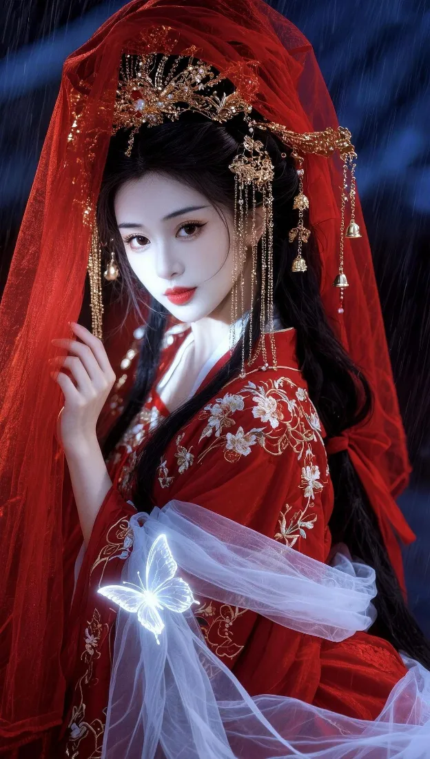 古风红衣新娘手机壁纸｜红嫁衣背景图片 - 发光蝴蝶「哲风壁纸」