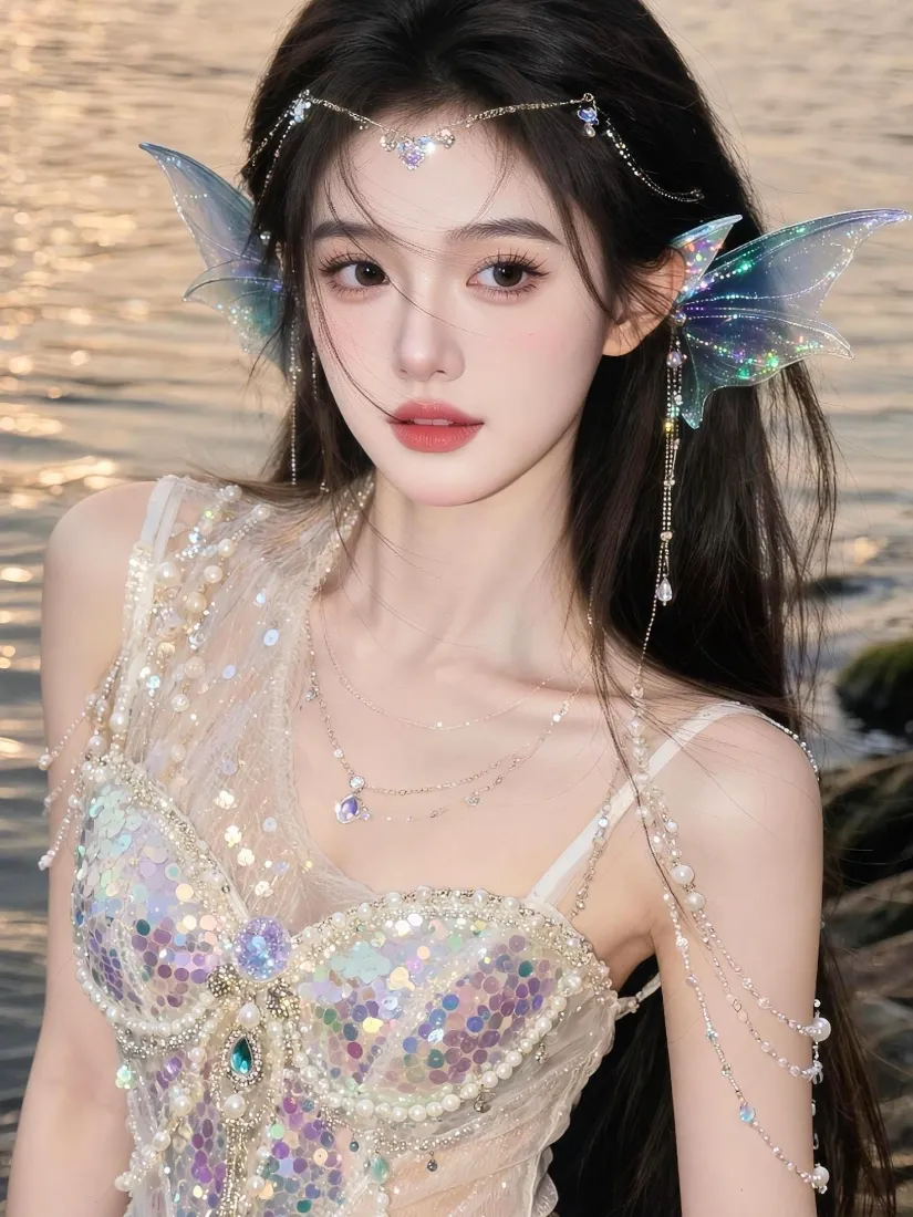 人鱼公主手机壁纸｜海边背景图片 - 梦幻亮片妆造少女「哲风壁纸」