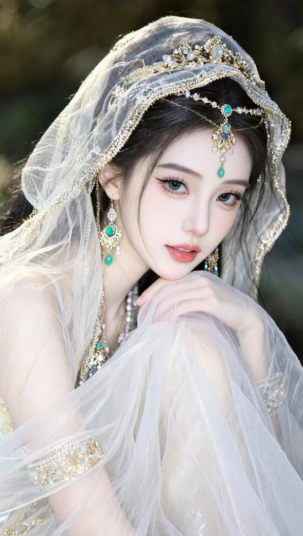 异域古风美女手机壁纸｜白纱造型背景图片 - 氛围感神女写真「哲风壁纸」