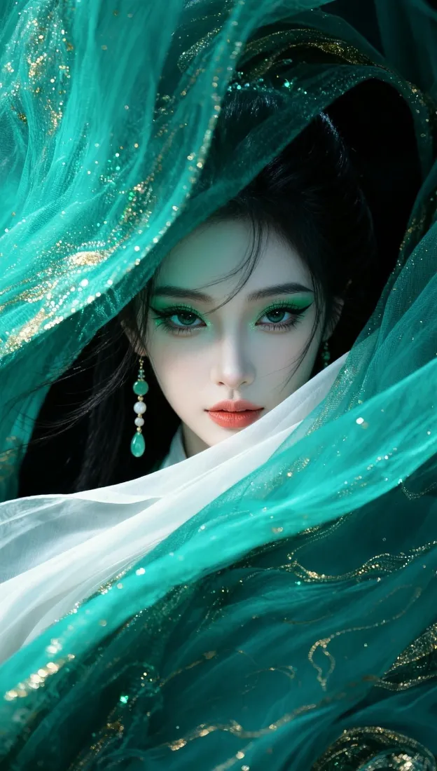 古风青纱女子手机壁纸｜清冷国风背景图片 - 绿衣美人特写「哲风壁纸」