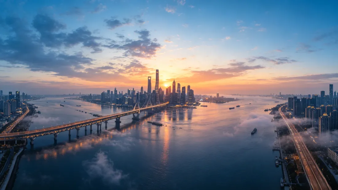 3k长江江景｜日落城市背景图片 - 跨江大桥天际线「哲风壁纸」