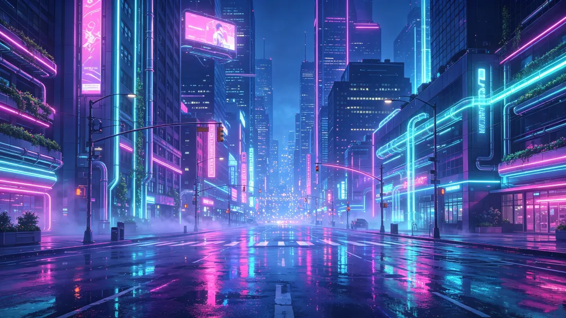 3k赛博朋克城市壁纸｜霓虹雨夜背景图片 - 未来都市街景「哲风壁纸」