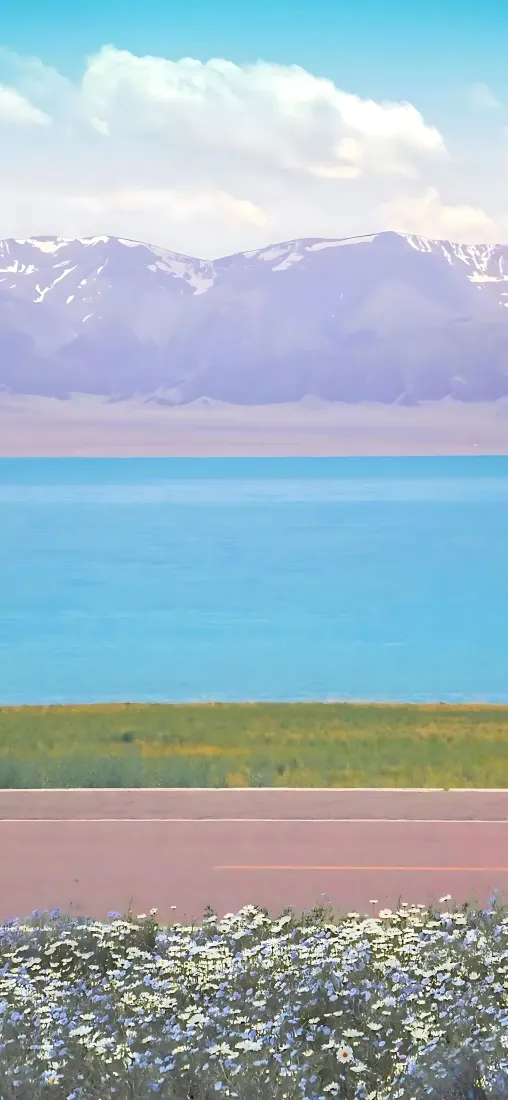 湖泊花海手机壁纸｜蓝天雪山背景图片 - 清新自然风景「哲风壁纸」