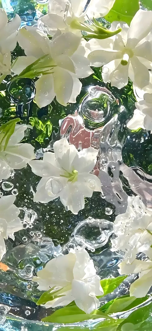 白色小花手机壁纸｜清水气泡背景图片 - 绿叶清新「哲风壁纸」