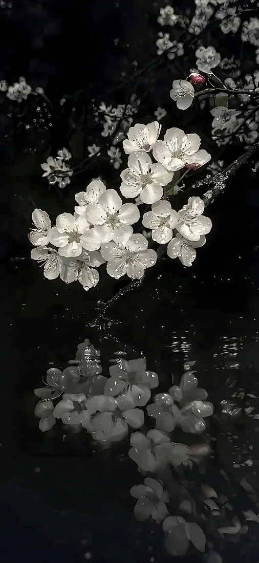 梨花手机壁纸｜夜色花枝背景图片 - 白花暗调静谧氛围「哲风壁纸」