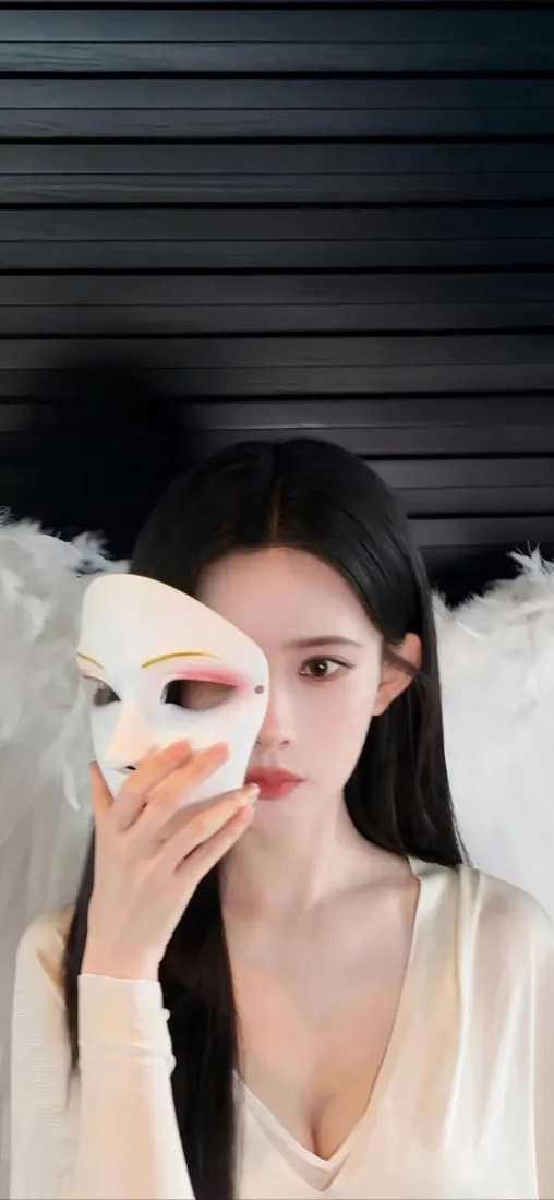 持面具美女手机壁纸｜室内人像背景图片 - 氛围感写真「哲风壁纸」