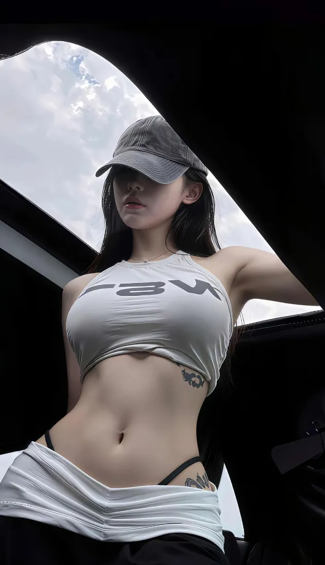 棒球帽美女手机壁纸｜酷飒穿搭背景图片 - 露腰马甲线「哲风壁纸」