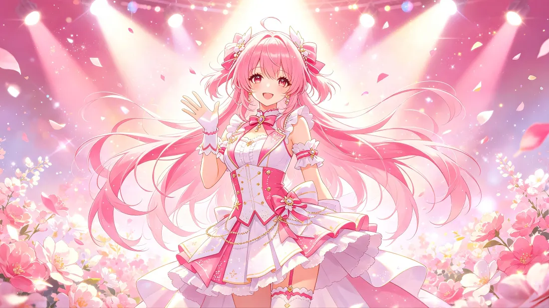 4k樱初音壁纸｜樱花舞台背景图片 - 粉发歌姬打歌服「哲风壁纸」