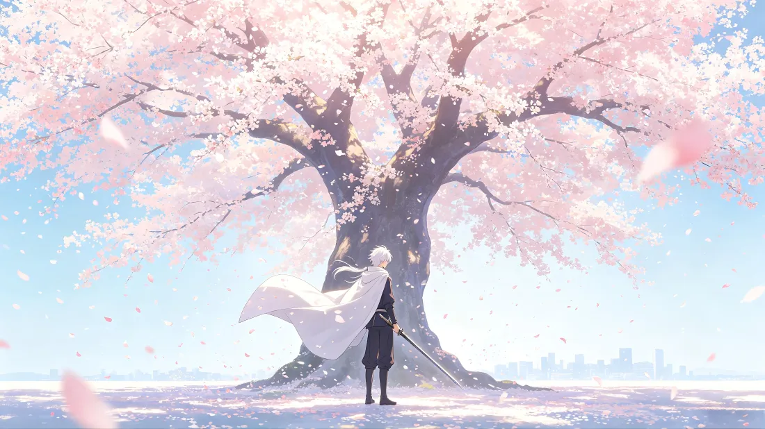 4k樱花剑士壁纸｜晴空落樱背景图片 - 二次元「哲风壁纸」