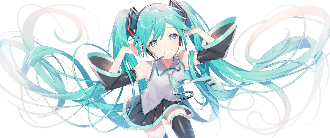 3k初音未来壁纸｜白色背景图片 - 飘逸双马尾虚拟歌姬「哲风壁纸」