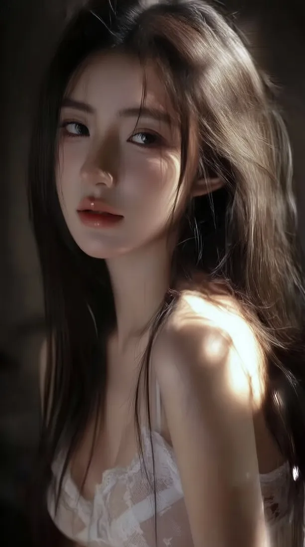 长发美女手机壁纸｜光影氛围感背景图片 - 露肩吊带「哲风壁纸」
