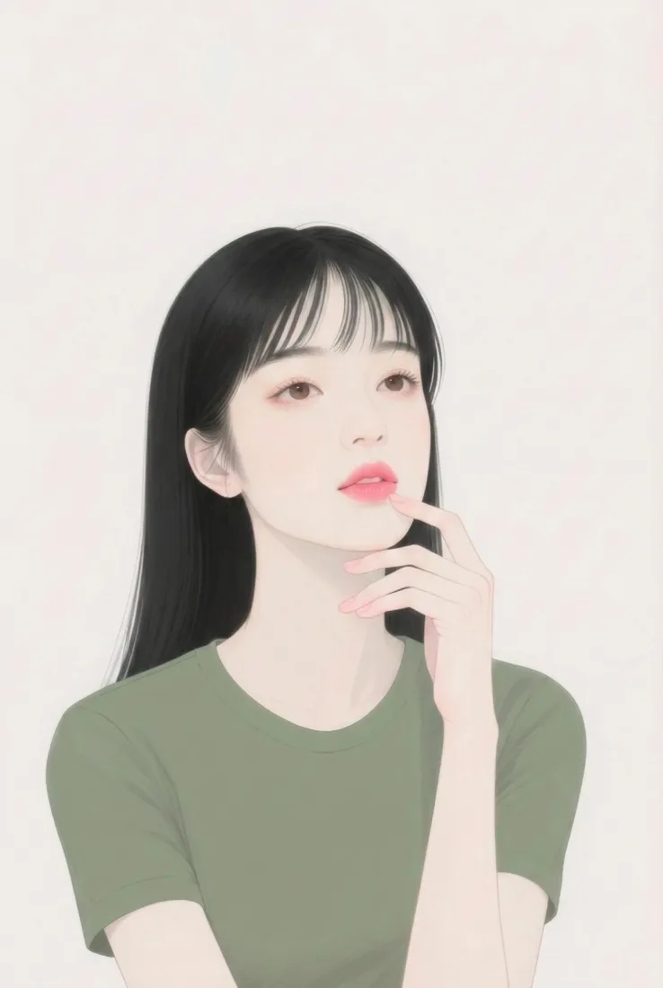 长发女生手机壁纸｜简约背景图片 - 托腮清新时尚插画「哲风壁纸」