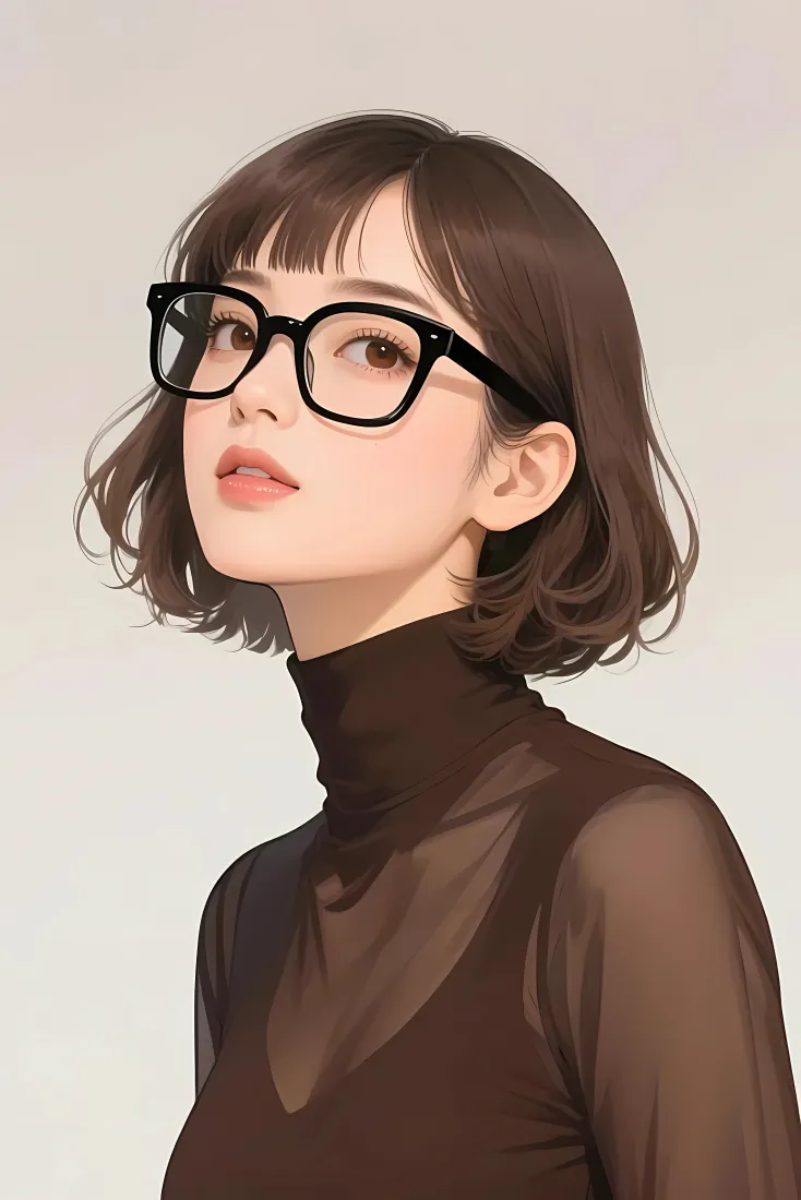 戴眼镜女生手机壁纸｜短发时尚插画背景图片 - 简约人像「哲风壁纸」