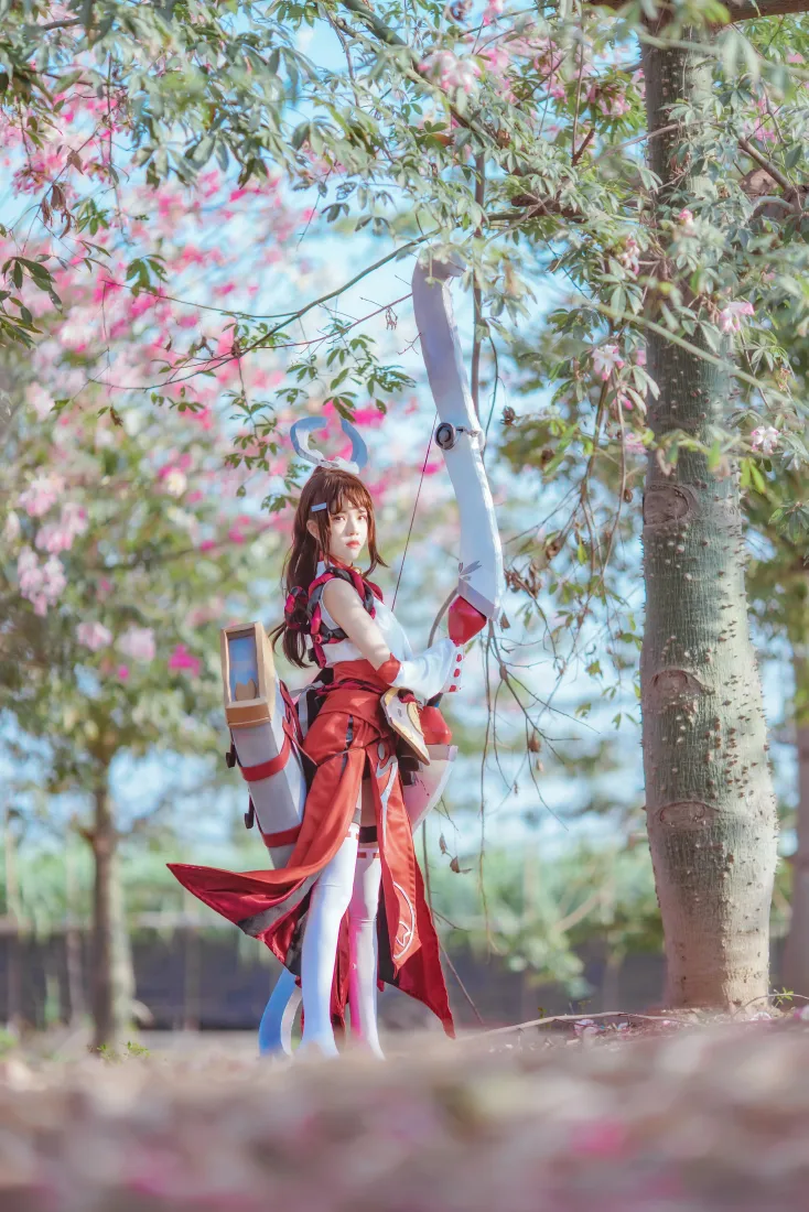 伽罗花见巫女cos手机壁纸｜樱花树下持弓少女 - 桜桃喵王者荣耀「哲风壁纸」