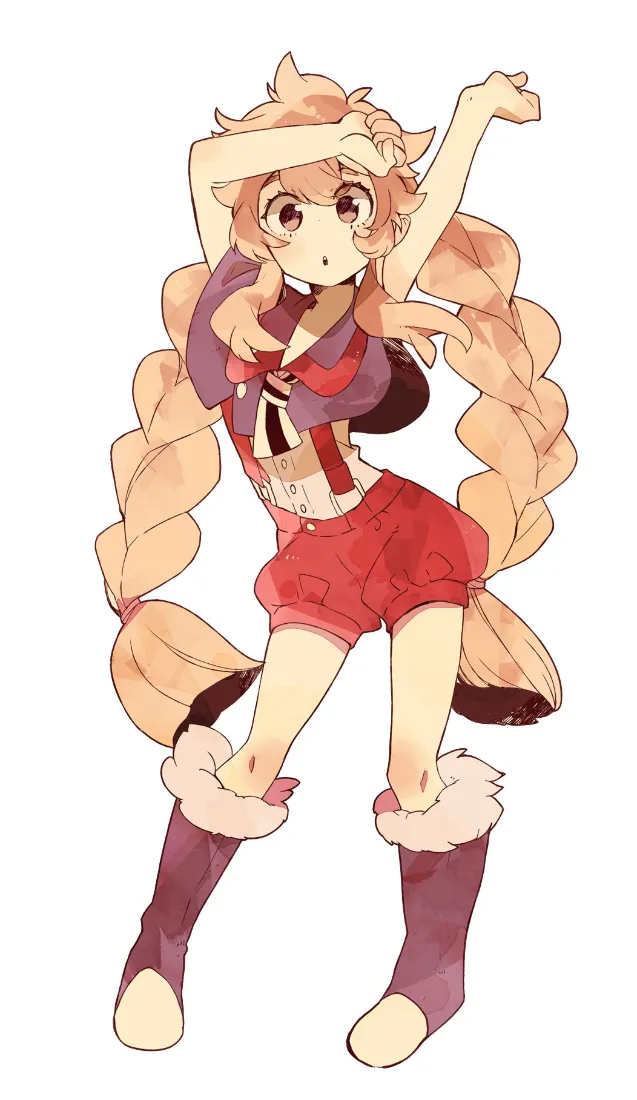 双麻花辫兽耳女孩手机壁纸｜二次元插画背景图片 - 可爱元气少女形象「哲风壁纸」