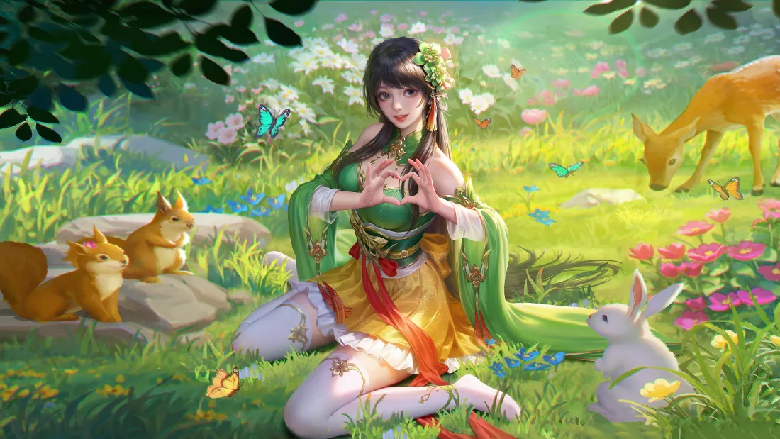 4k三国杀小乔壁纸｜林间草地背景图片 - 萌趣动物相伴「哲风壁纸」