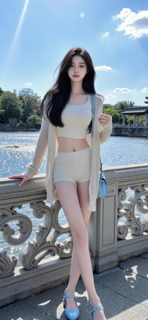 湖边美女手机壁纸｜夏日户外背景图片 - 纯欲穿搭清新风景「哲风壁纸」