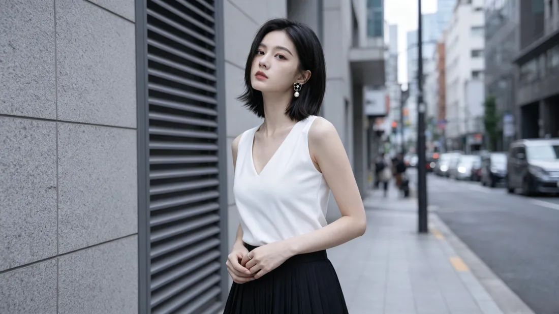 3k短发美女壁纸｜城市街拍背景图片 - 黑白穿搭清冷气质「哲风壁纸」