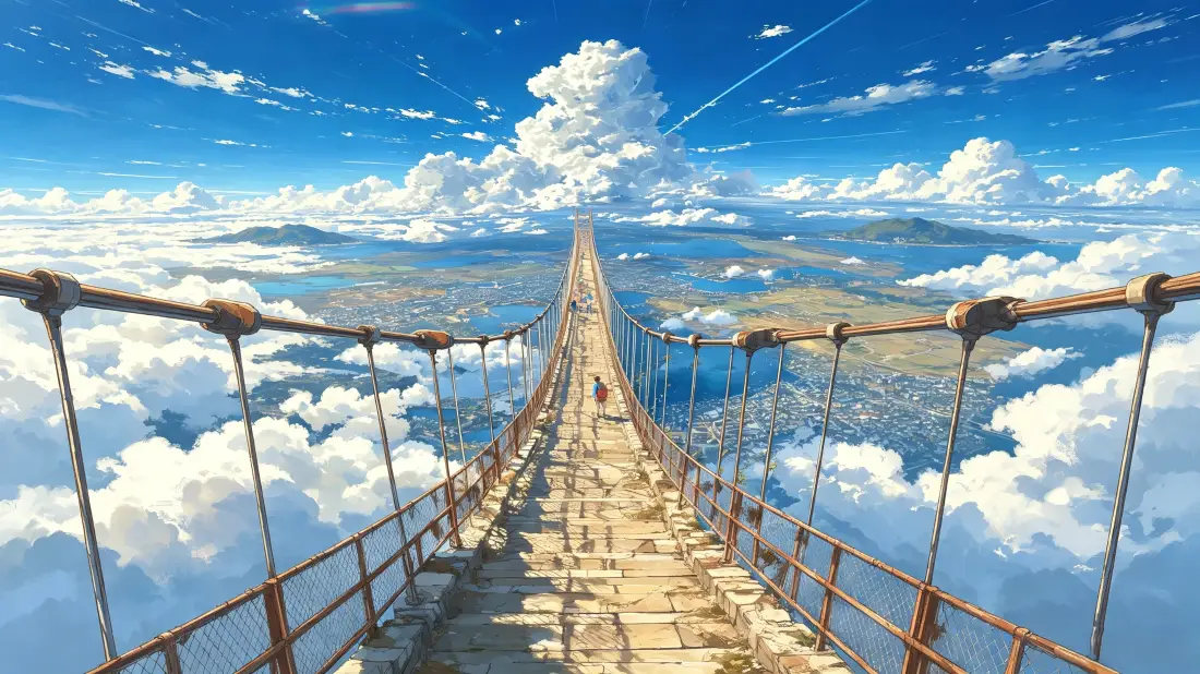 3k云端吊桥壁纸｜蓝天背景图片 - 日系动漫风景「哲风壁纸」