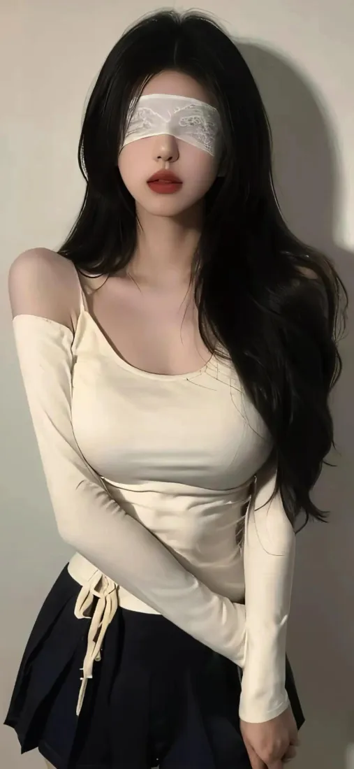 蒙眼美女手机壁纸｜露肩穿搭背景图片 - 纯欲氛围感「哲风壁纸」