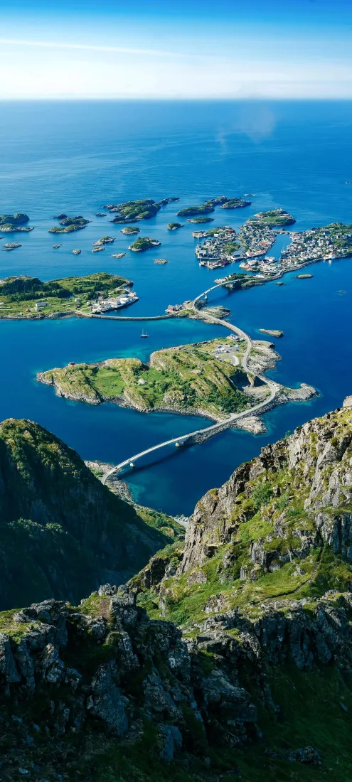 罗弗敦群岛手机壁纸｜蓝色海域背景图片 - 海岛大桥山景「哲风壁纸」