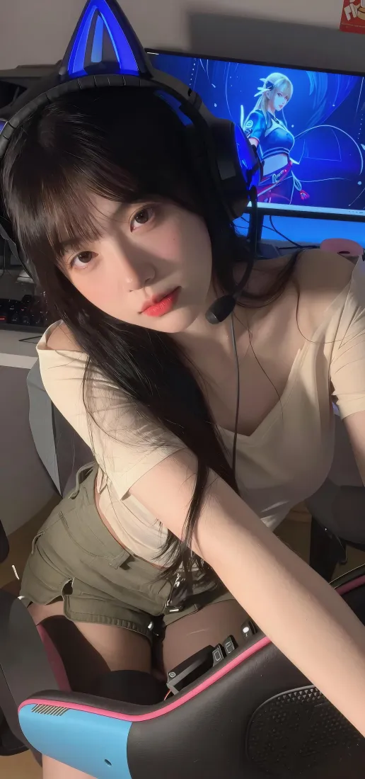 电竞少女手机壁纸｜居家自拍背景图片 - 猫耳耳机「哲风壁纸」