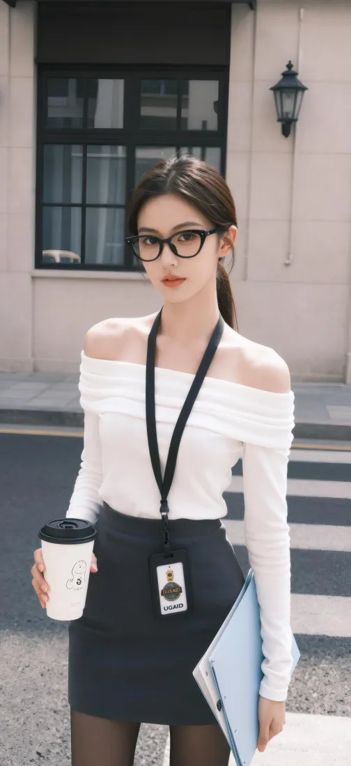 职场美女手机壁纸｜办公室海妖风背景图片 - 露肩穿搭黑丝御姐「哲风壁纸」