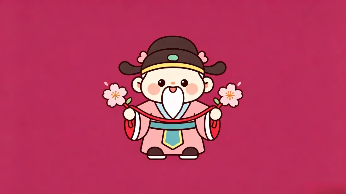 3kQ版月老壁纸｜玫红背景图片 - 可爱桃花卡通形象「哲风壁纸」
