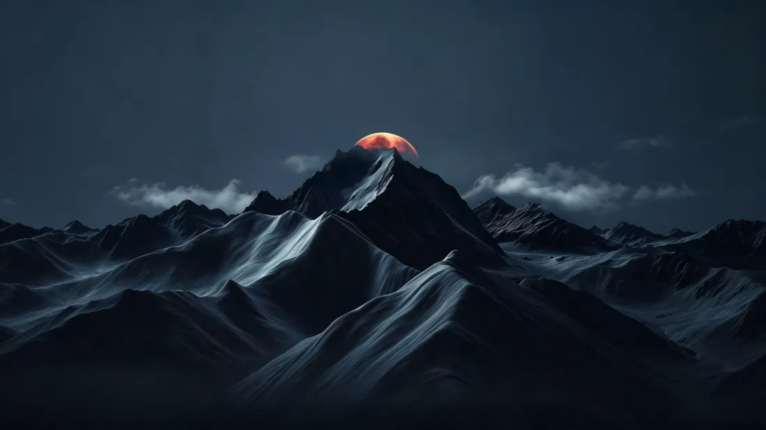 3k雪山｜暗调山脉峰顶红光背景图片 - 静谧氛围感自然风景「哲风壁纸」