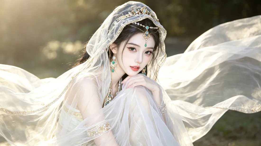 3k古风白衣女子壁纸｜逆光白纱背景图片 - 仙气氛围感「哲风壁纸」