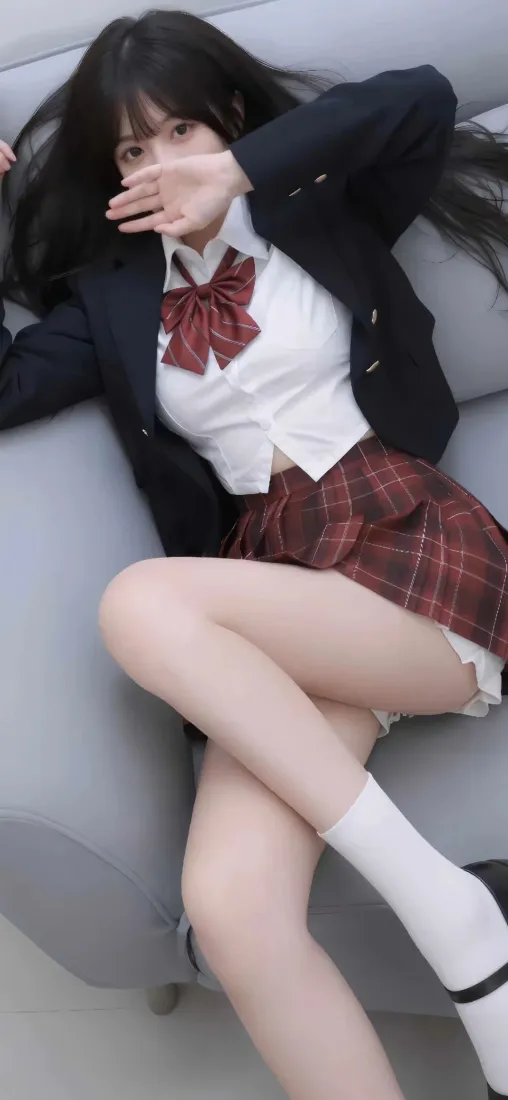 JK制服美女手机壁纸｜沙发慵懒背景图片 - 黑丝美腿「哲风壁纸」
