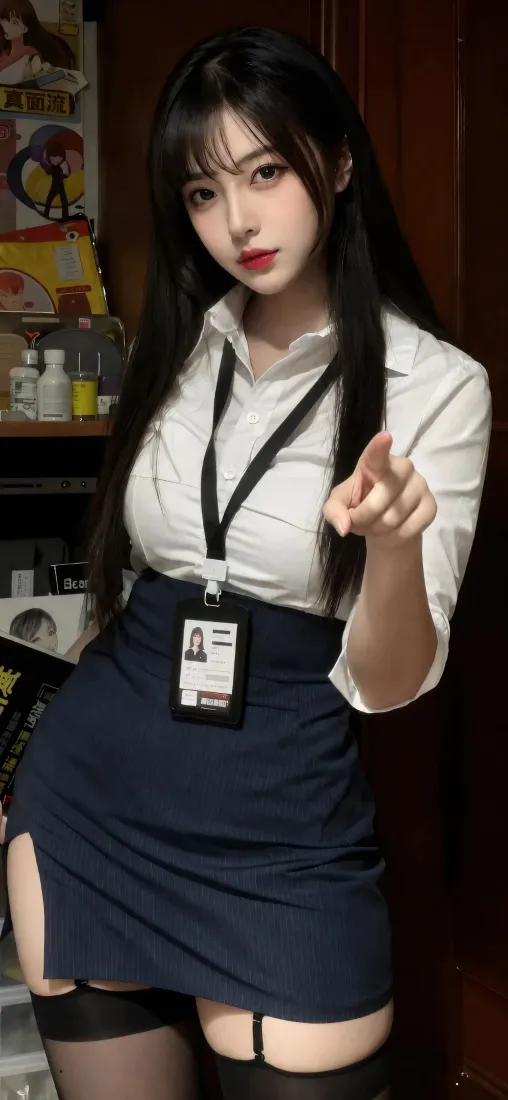 OL制服美女手机壁纸｜室内人像背景图片 - 黑丝包臀裙性感造型「哲风壁纸」
