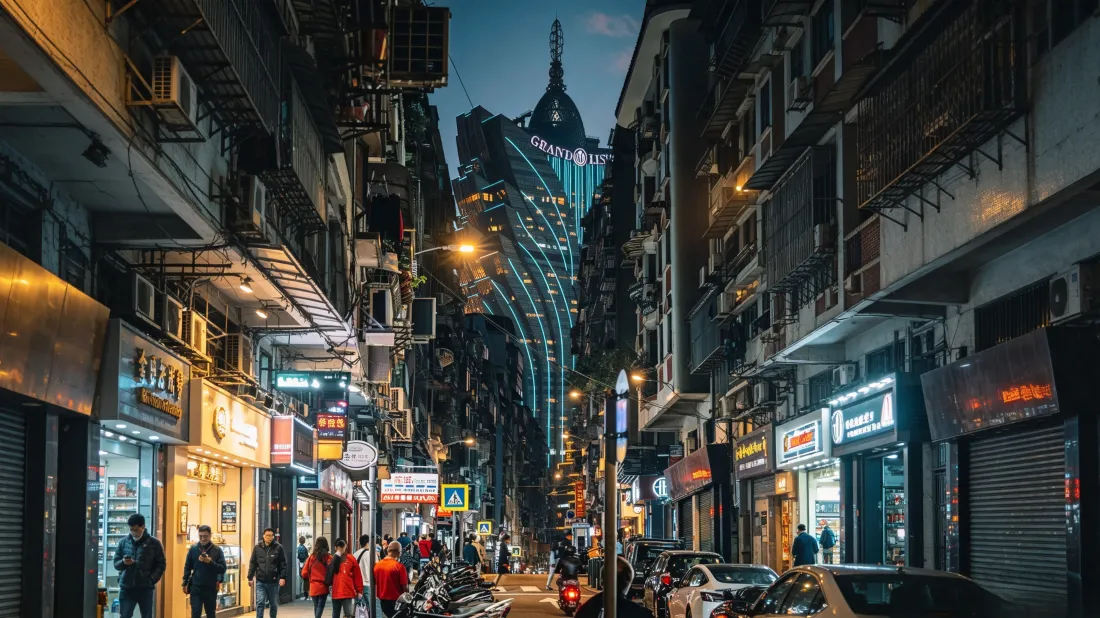 3k澳门东望洋新街壁纸｜城市街景背景图片 - 新葡京夜景「哲风壁纸」