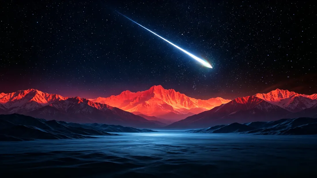 3k流星星空壁纸｜红山蓝湖背景图片 - 夜景插画「哲风壁纸」