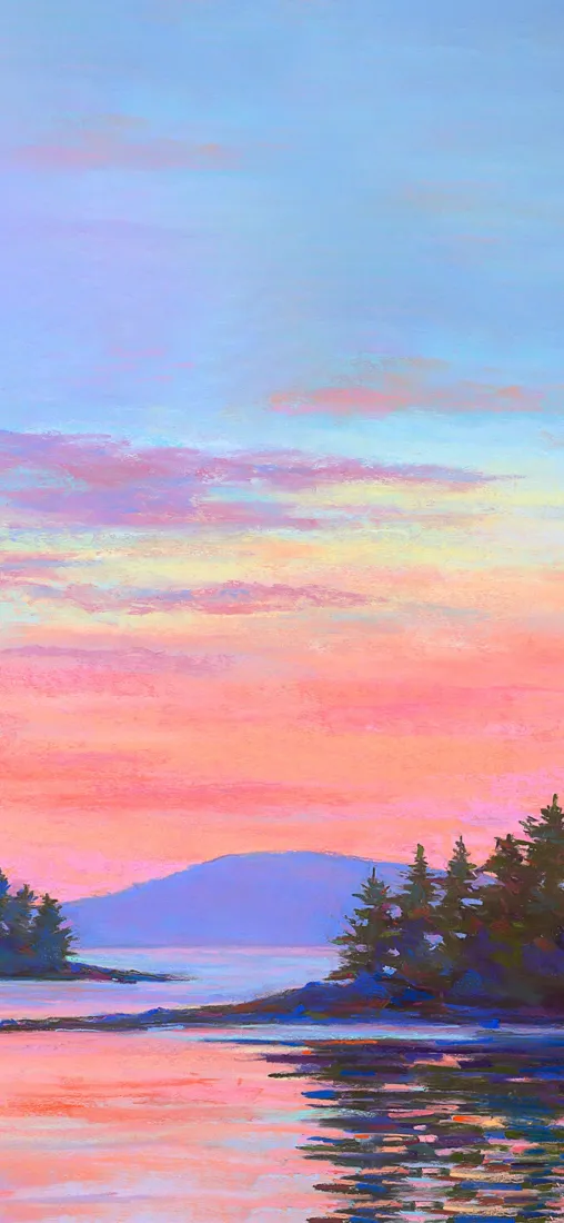 湖泊晚霞插画手机壁纸｜自然风景背景图片 - 治愈系黄昏湖景「哲风壁纸」
