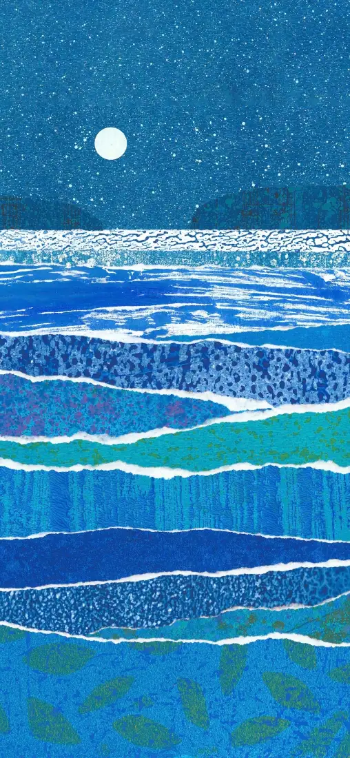 月夜海水手机壁纸｜星空海面背景图片 - 治愈海浪插画「哲风壁纸」