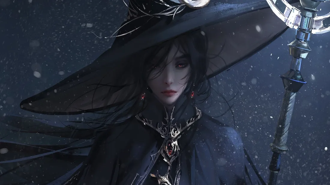 2k鬼刀壁纸｜暗黑女巫背景图片 - 雪夜持杖「哲风壁纸」