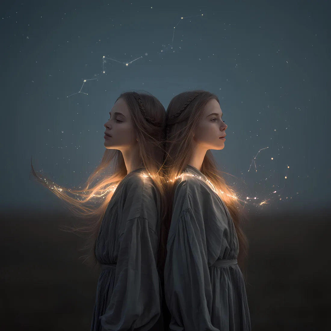 双胞胎女孩手机壁纸｜梦幻抽象背景图片 - 灵光星光意境「哲风壁纸」