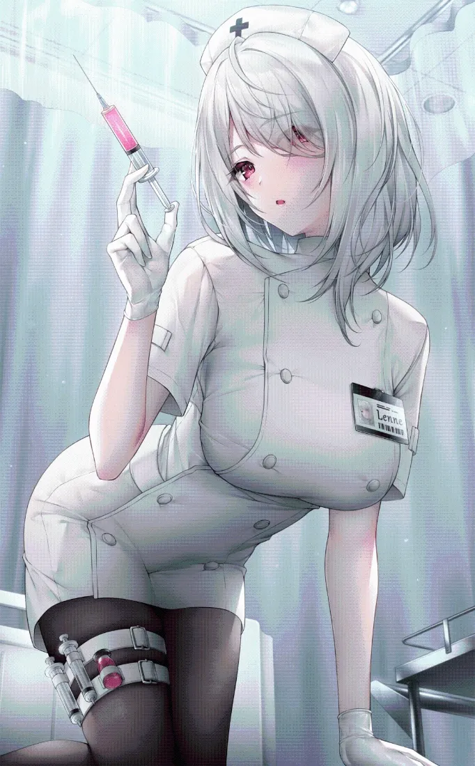 白发护士美少女手机壁纸｜病房背景图片 - 持针管黑丝造型「哲风壁纸」