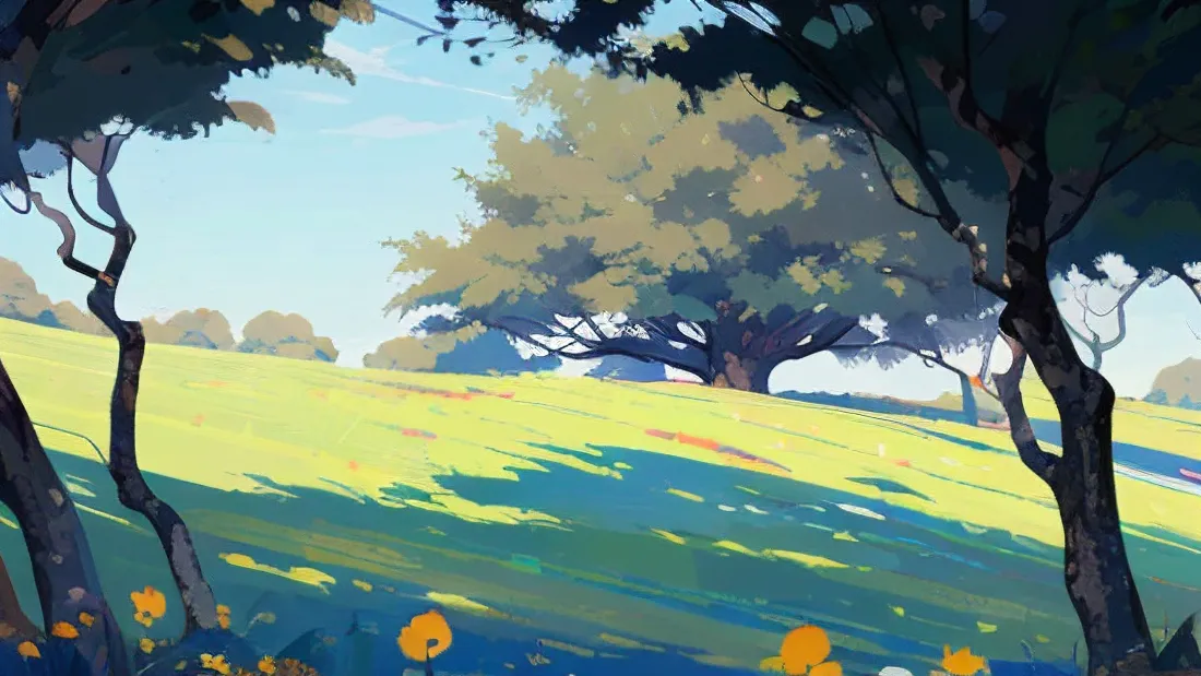 3k草地树林油画壁纸｜风景背景图片 - 治愈清新艺术创作「哲风壁纸」