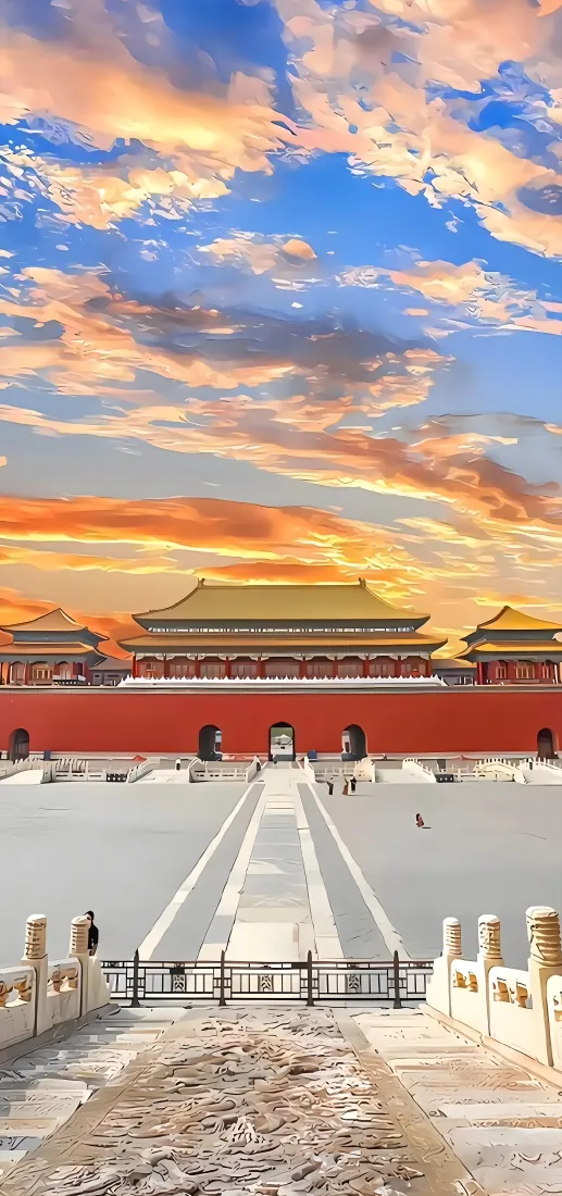 故宫午门手机壁纸｜晚霞红墙背景图片 - 国风古建「哲风壁纸」
