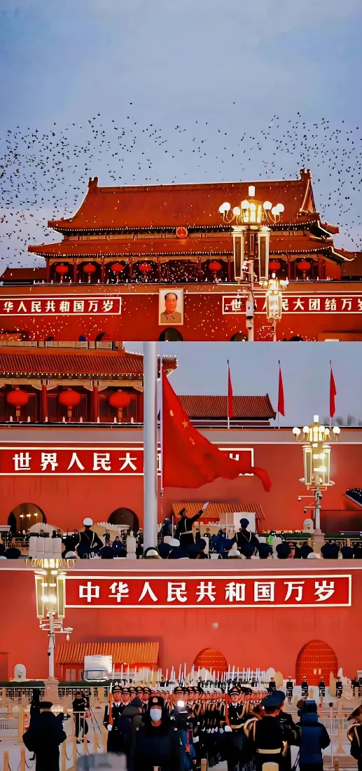 天安门手机壁纸｜红旗飘扬背景图片 - 和平鸽腾飞庄严场景「哲风壁纸」